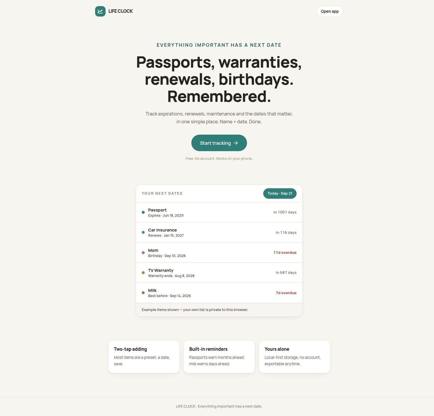 LIFE CLOCK website preview